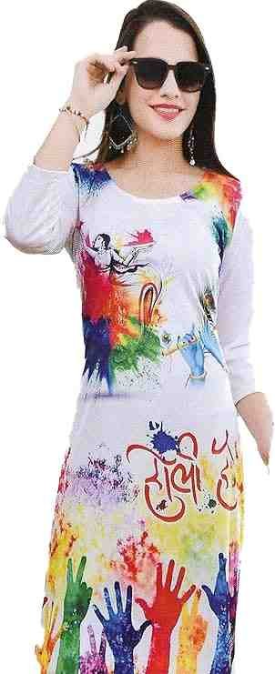 White Printed Kurti for Holi